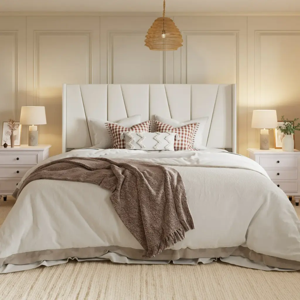 Canuto Ivory Bed with Wingback Headboard-King