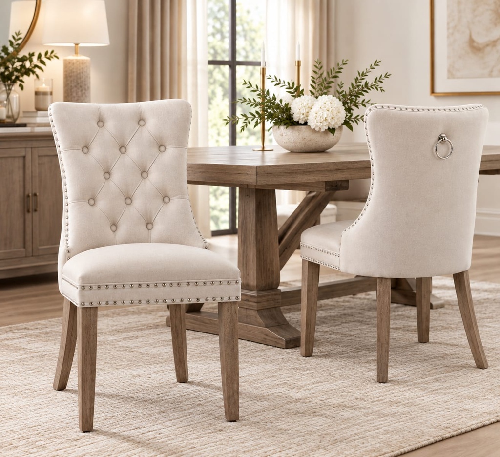 Velvet Tufted Dining Chair -Beige