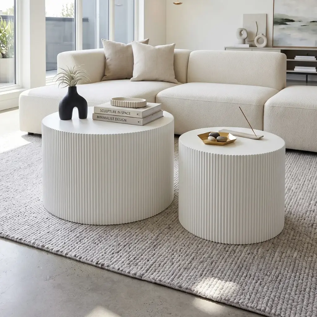 White Faux Marble Round Nesting Coffee Table