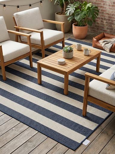 5' x 7' Blue & Ivory Striped Indoor/Outdoor Rug  