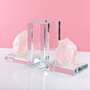 GLASS 5"H BOOKEND WITH WHITE STONE CLEAR