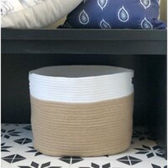 FABRIC BASKET WHITE/BROWN