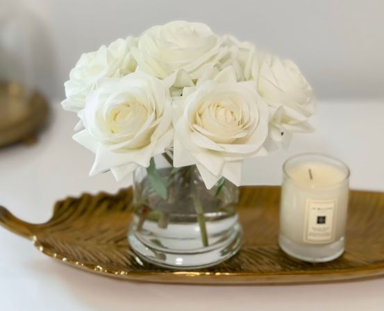 REAL TOUCH ROSES FLORAL ARRANGEMENT IN GLASS VASE