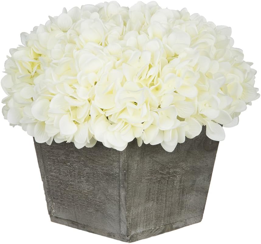 WHITE HYDRANGEA FLORAL ARRANGEMENT IN PLANTER