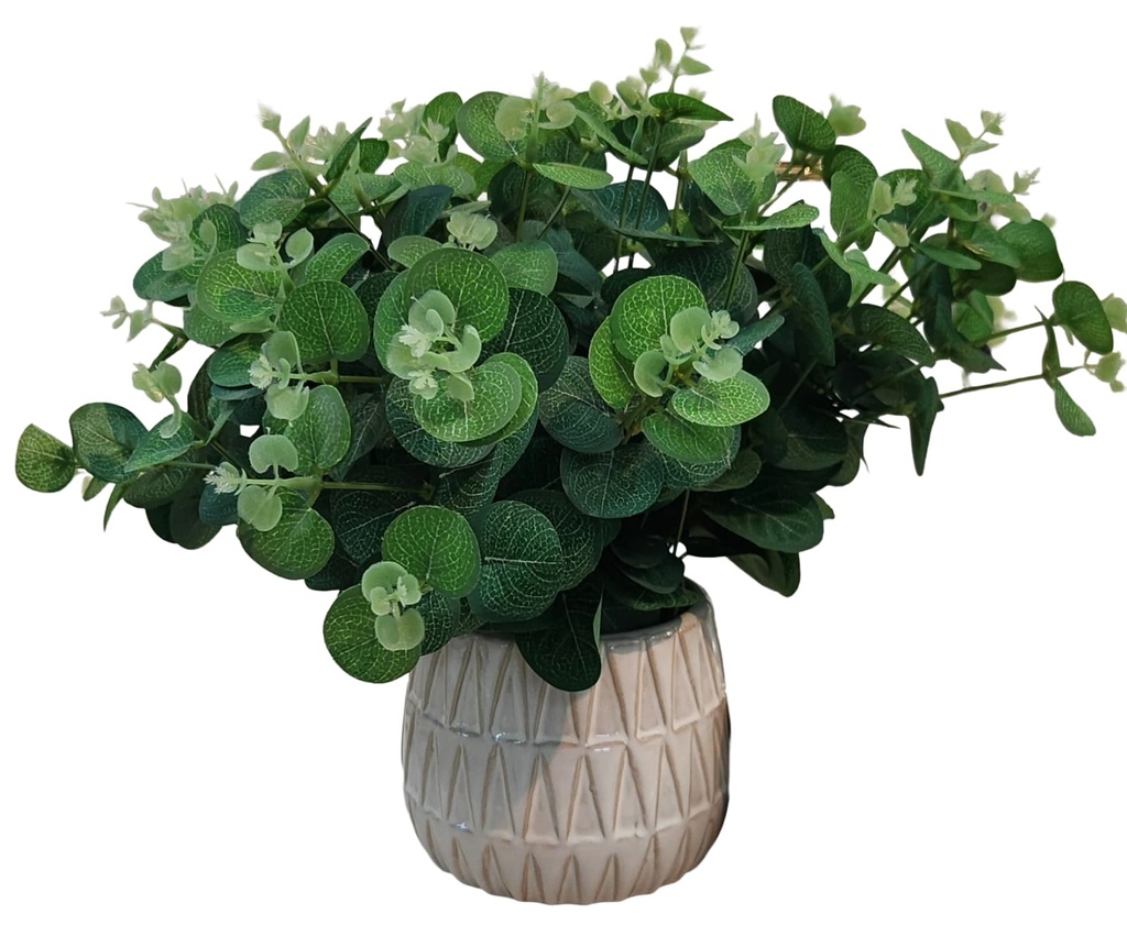LARGE GREENERY IN WHITE POT-TRIANGLE SHAPE