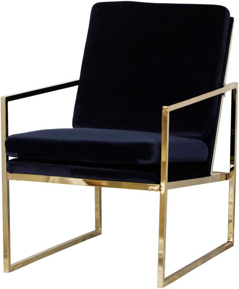 METAL/VELVETEEN ARM CHAIR, NAVY/GOLD