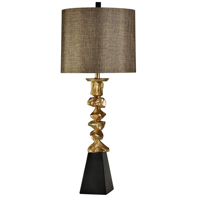 VINTAGE GOLD WITH BLACK BASE CONTEMPORARY TABLE LAMP DESIGNER FABRIC DRUM SHADE 