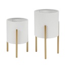 TEXTURED PLANTER ON METAL STAND, WHITE/GOLD LARGE