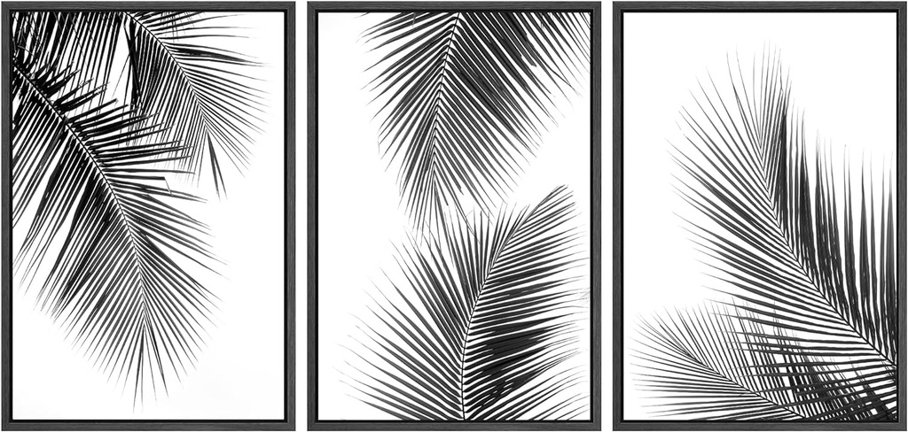 BLACK & WHITE PALM LEAVES FRAMED WALL ART