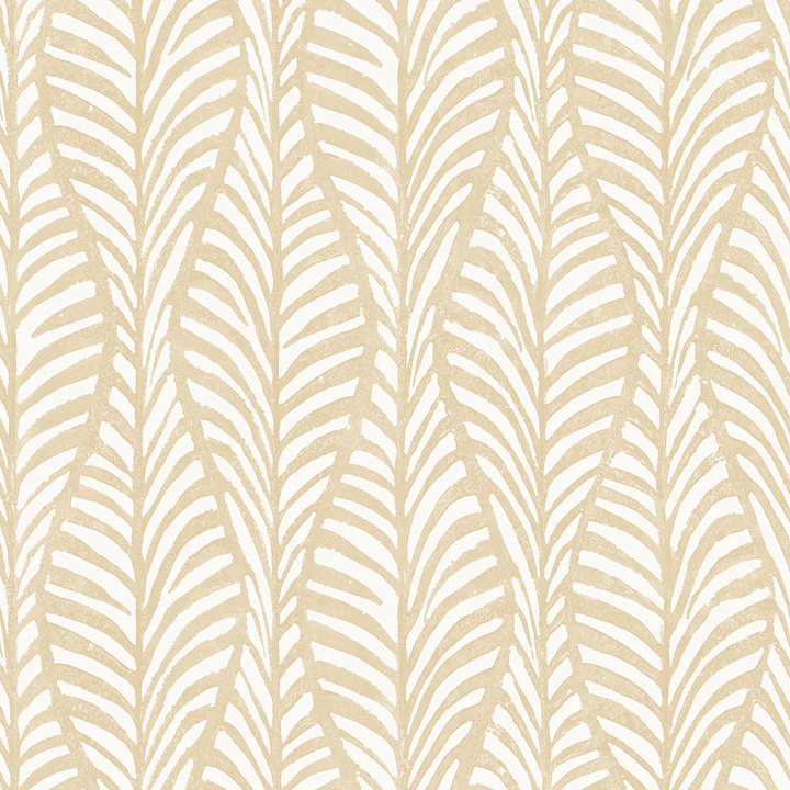 BLOCK PRINT LEAVES WHITE CLAY WALLPAPER