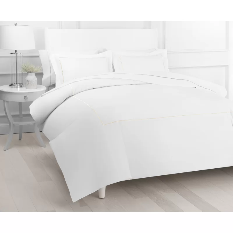 REVERSIBLE TRADITIONAL DUVET COVER SET- FULL/ QUEEN IVORY WHITE