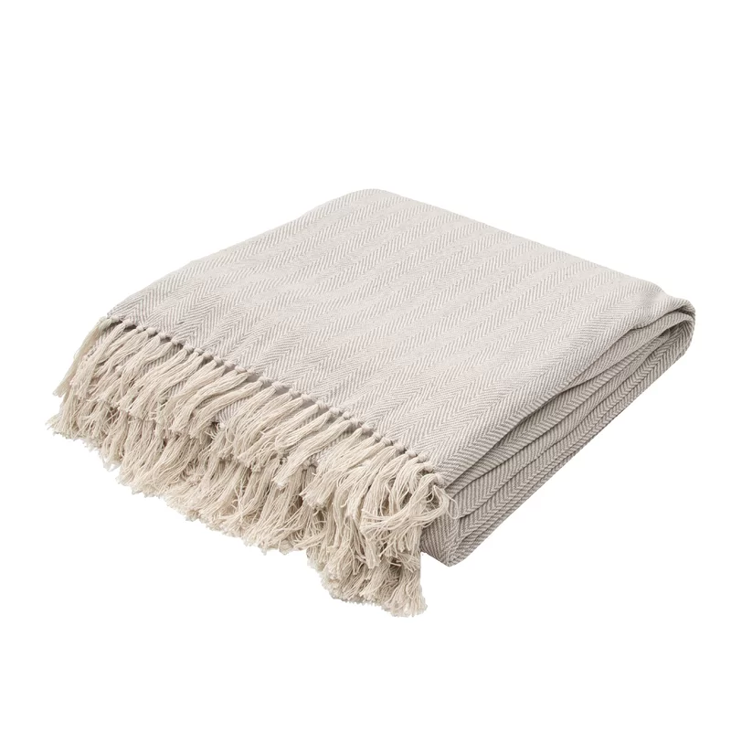 HANDMADE THROW BLANKET WITH FRINGE TAUPE