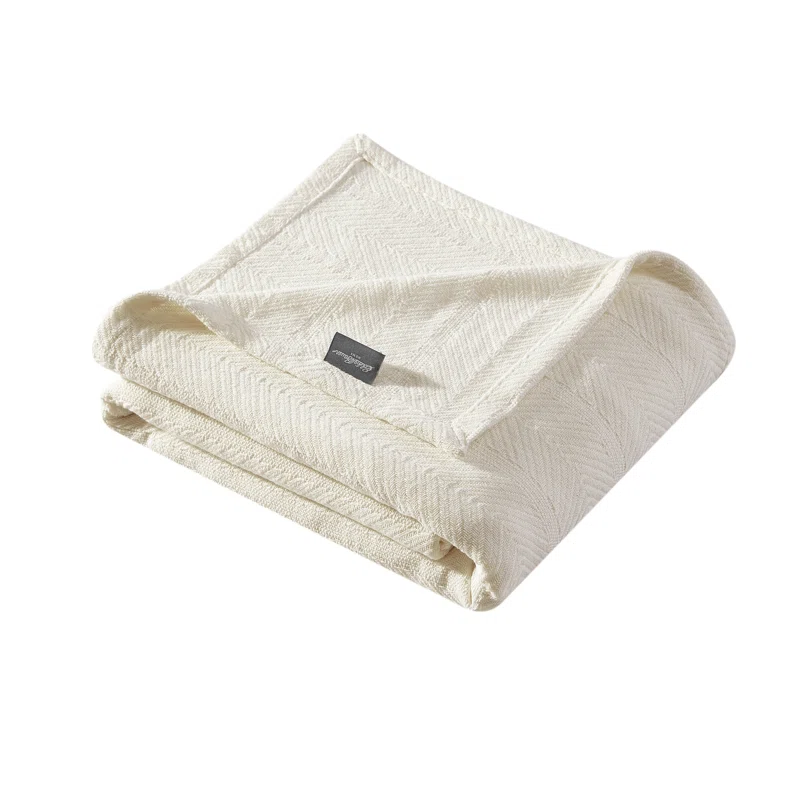 HERRINGBONE COTTON REVERSIBLE BLANKET BEIGE