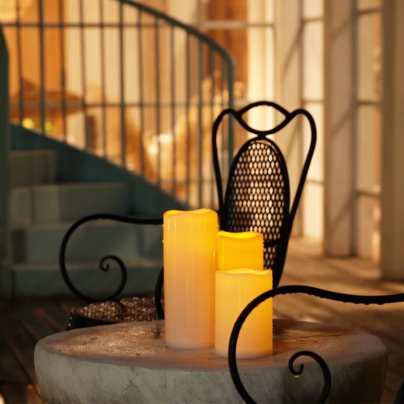  10" WATERPROOF OUTDOOR FLAMELESS PILLAR CANDLE WITH REMOTE AND TIMERS (WARM YELLOW LIGHT)