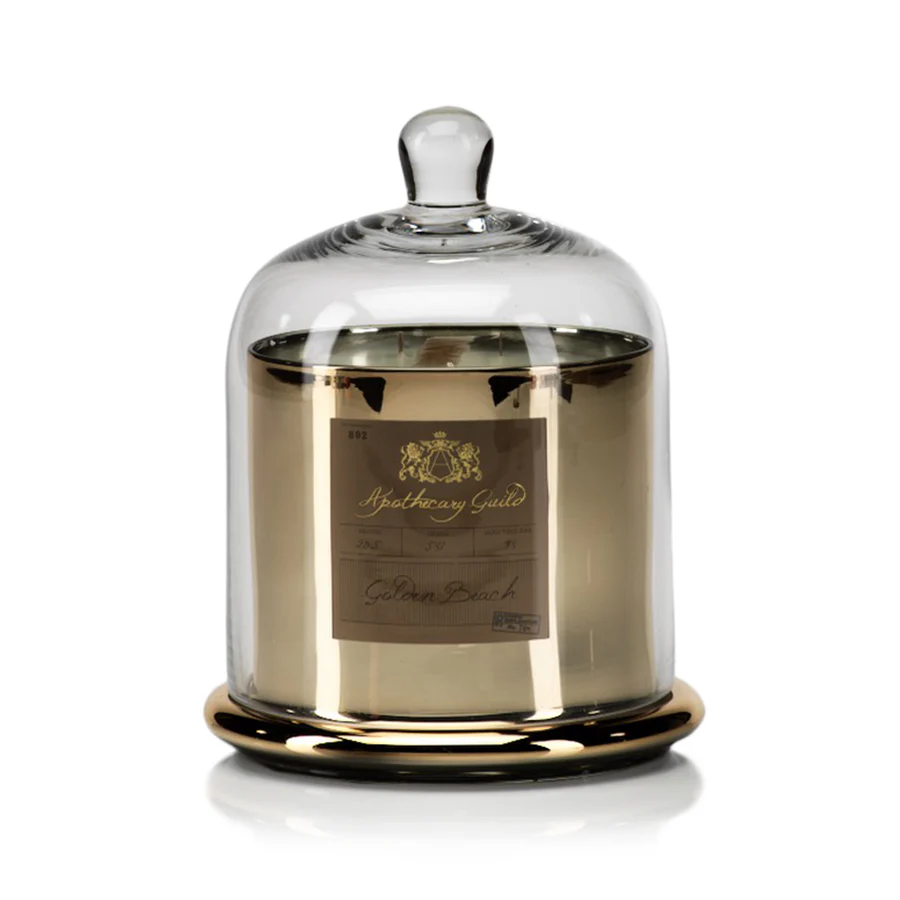 APOTHECARY GUILD SCENTED CANDLE JAR WITH GLASS DOME, GOLDEN BEACH - LARGE