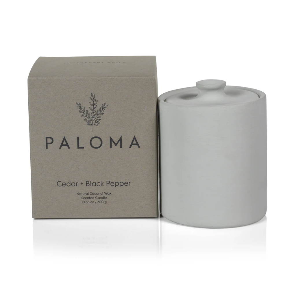 PALOMA SCENTED CANDLE IN CLAY JAR- CEDAR & BLACK PEPPER