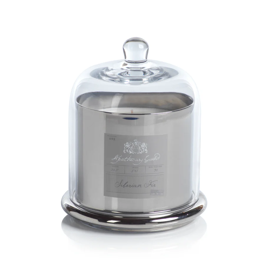 APOTHECARY GUILD SCENTED CANDLE JAR WITH GLASS DOME - LARGE SILVER- SIBERIAN FIR