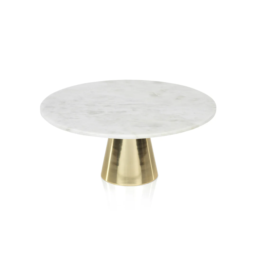 MARBLE CAKE STAND ON GOLD METAL BASE