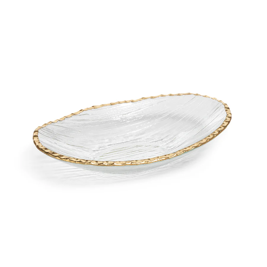 CLEAR TEXTURED BOWL WITH JAGGED GOLD RIM - LARGE