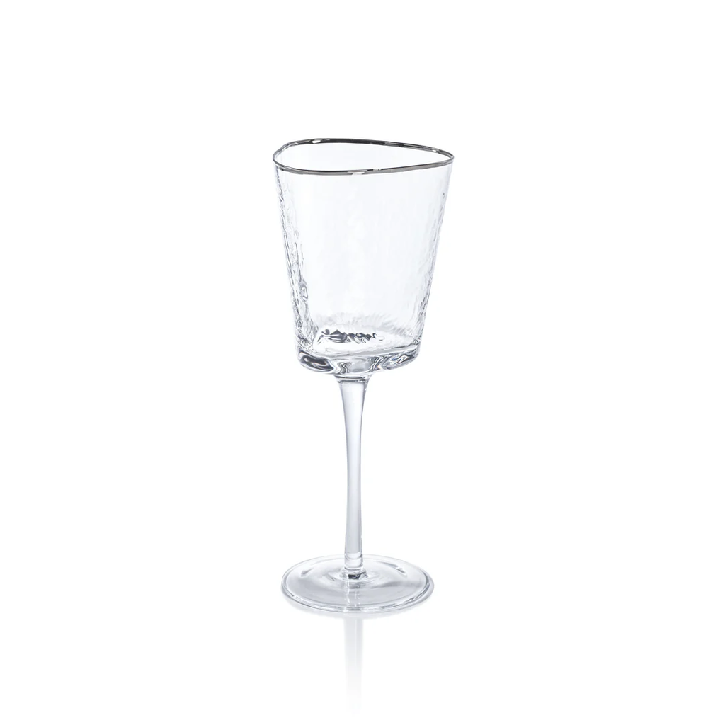 APERITIVO TRIANGULAR WINE GLASS - CLEAR WITH PLATINUM RIM