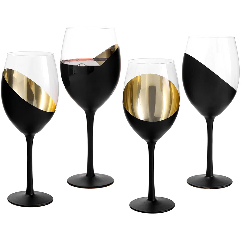 14OZ. WINE GLASS SET BLACK & GOLD