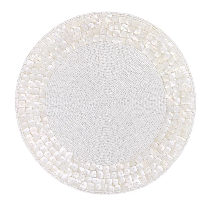 14" FARMHOUSE HAND BEADED PLACEMATS FOR DINING TABLE OFF WHITE