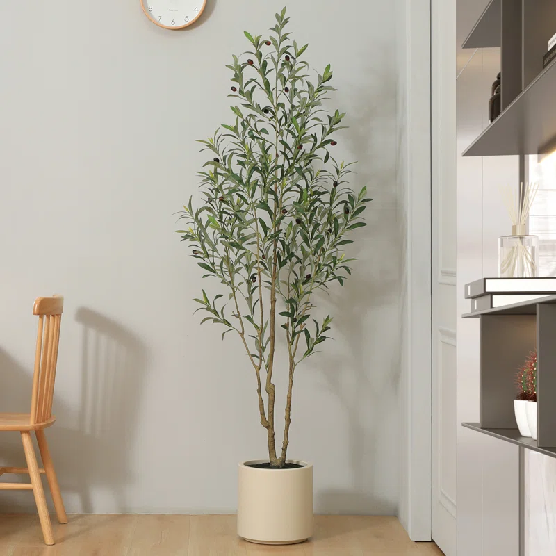 FAUX OLIVE TREE IN WHITE PLANTER 