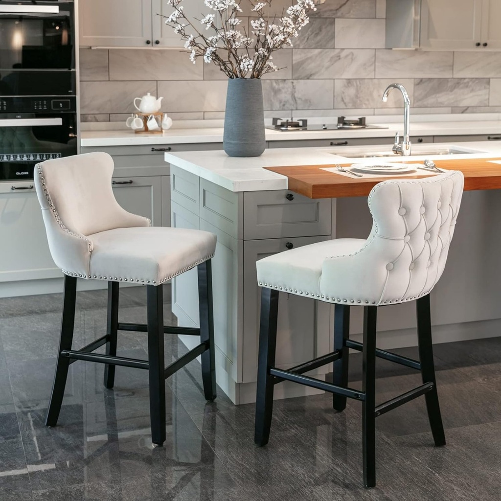VELVET UPHOLSTERED BACK IVORY BARSTOOLS