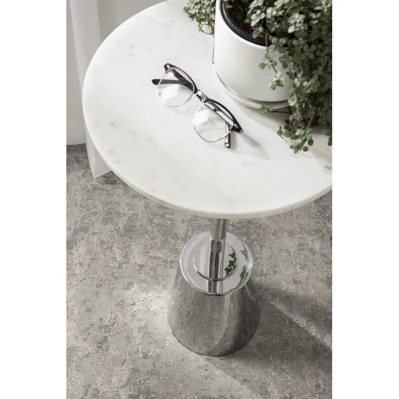 PEDESTAL END TABLE-- ROUND WHITE AND CHROME