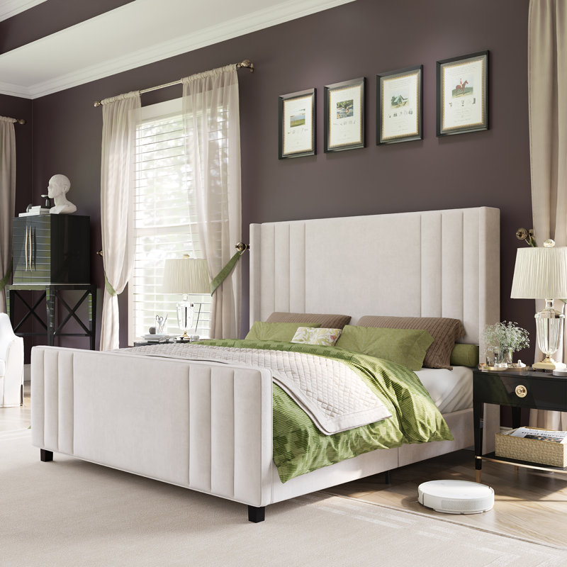 UPHOLSTERED PLATFORM BED- QUEEN CREAM