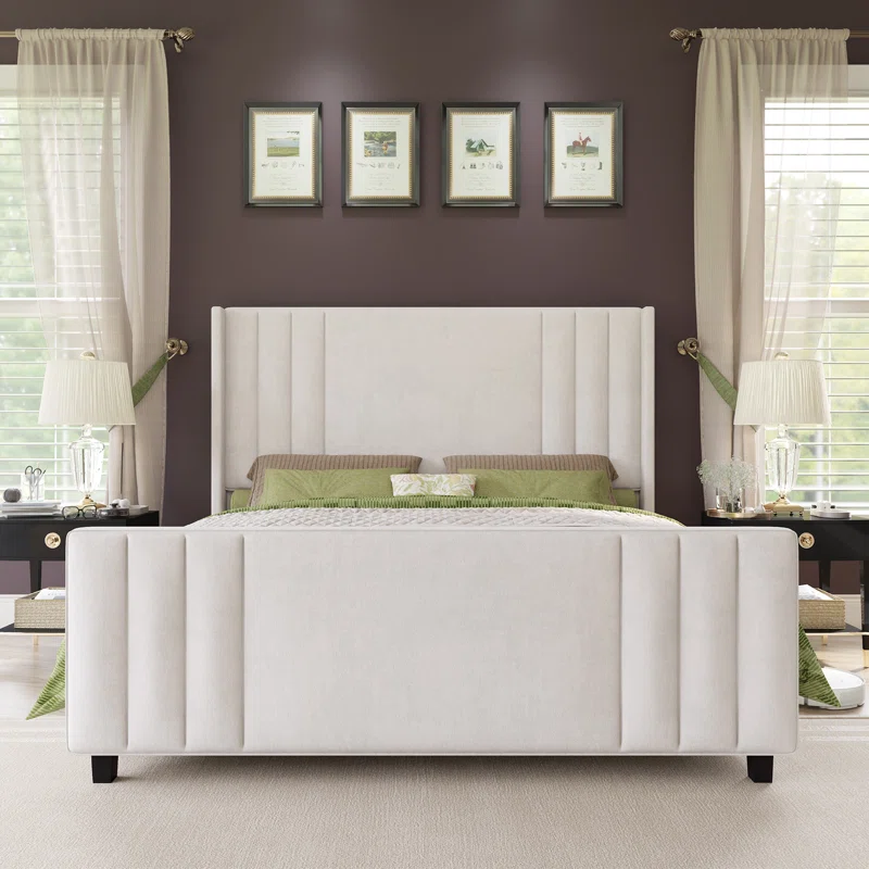 UPHOLSTERED PLATFORM BED- KING CREAM