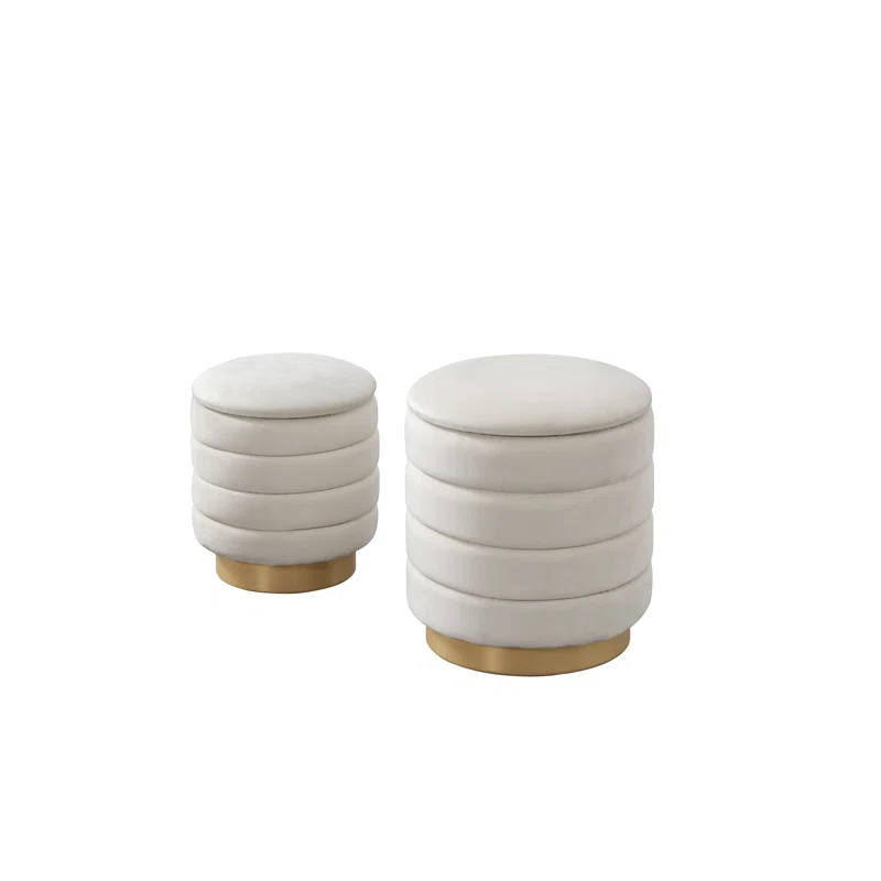 CREAM VELVET STORAGE OTTOMAN SMALL