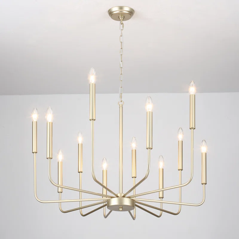 12 - LIGHT DIMMABLE CLASSIC / TRADITIONAL CHANDELIER GOLD CANDELEBRA