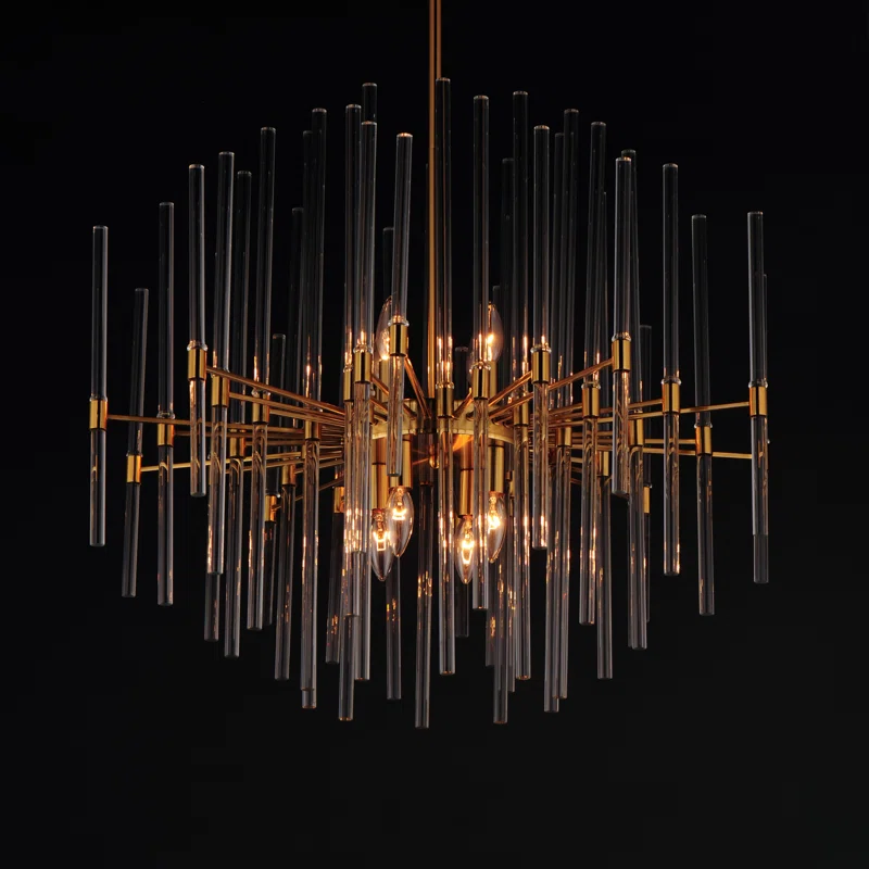 8 - LIGHT DIMMABLE GEOMETRIC CHANDELIER GOLD AND CRYSTAL