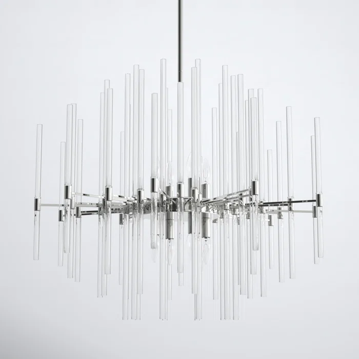  8 - LIGHT DIMMABLE GEOMETRIC CHANDELIER POLISHED NICKEL & CRYSTAL