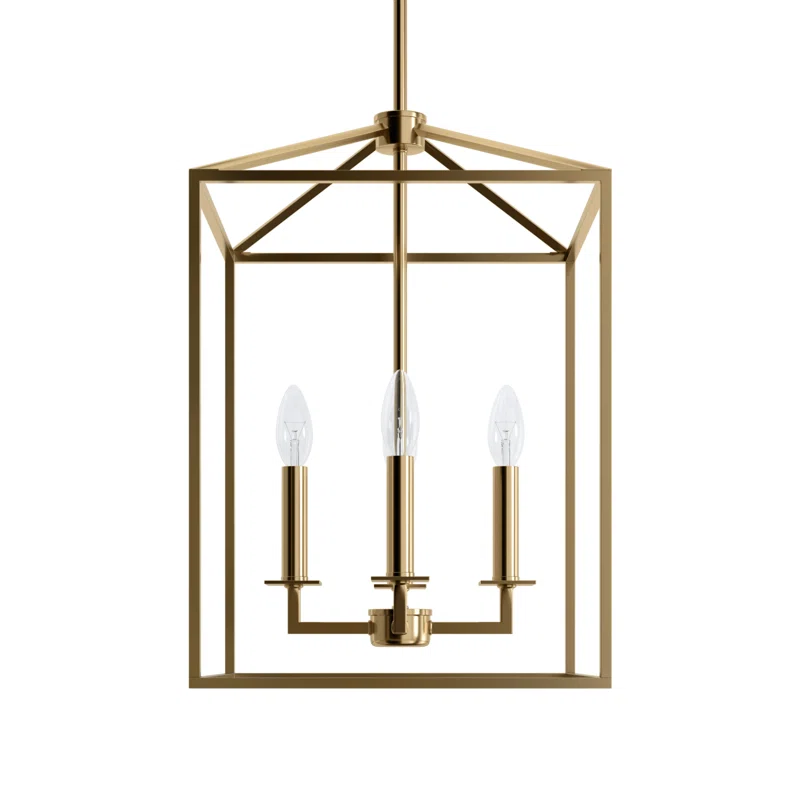 4 - LIGHT DIMMABLE LANTERN SQUARE / RECTANGLE CHANDELIER GOLD PENDANT