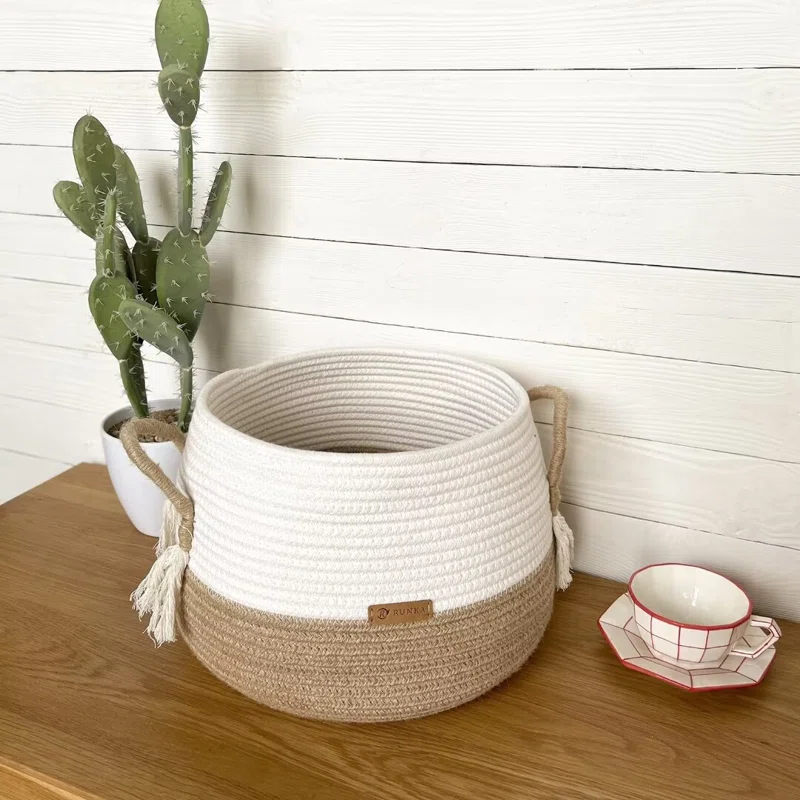 BOHO COTTON ROPE BASKETS CUBE BASKET - 12" X 16" X16" LARGE