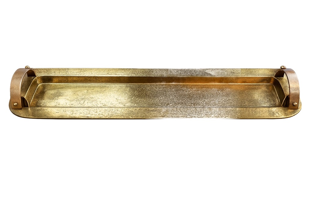BRASS TRAY WITH NATURAL WOOD HANDLES