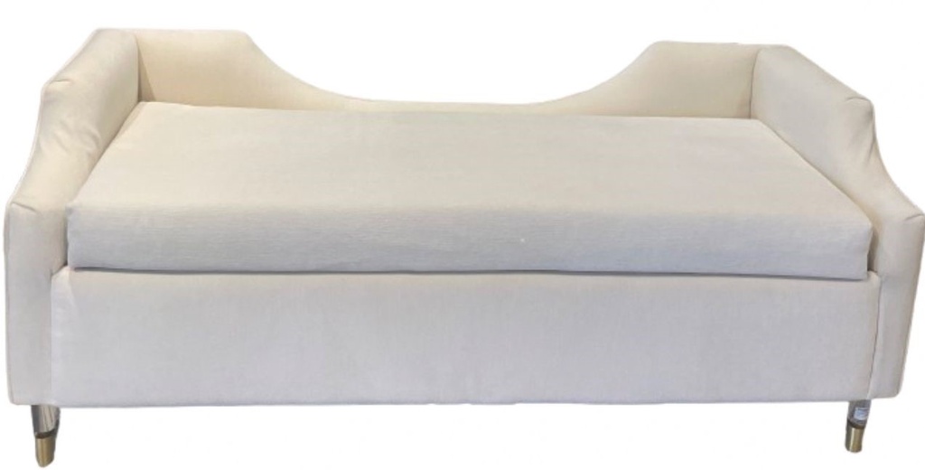 THE ALLURE -DL LOW BACK IVORY BENCH WITH GOLD ACRYLIC LEGS 6"/8" CUSTOM DESIGNED