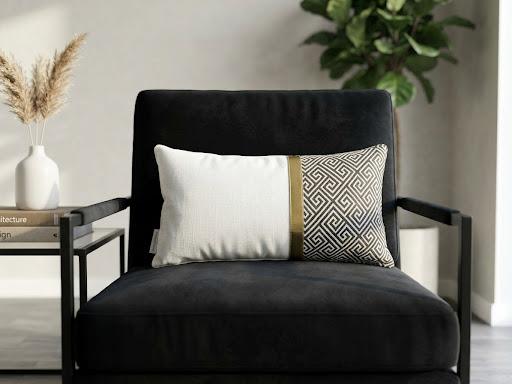 LUMBAR - B & W GREEK KEY COLOR BLOCK WITH GOLD TRIM