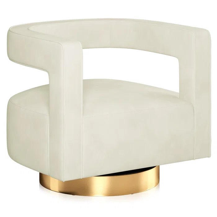 VELVET SWIVEL BARREL CHAIR - IVORY 