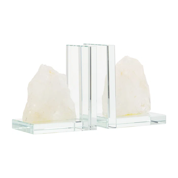 CRYSTAL & STONE BOOKENDS (WHITE) - SET OF 2