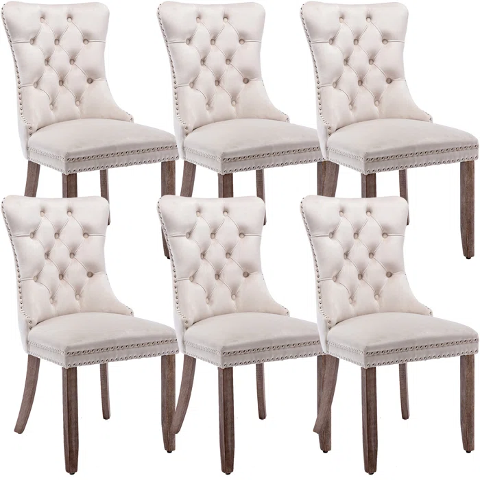 TUFTED MODERN VELVET UPHOLSTERED DINING CHAIR - BEIGE