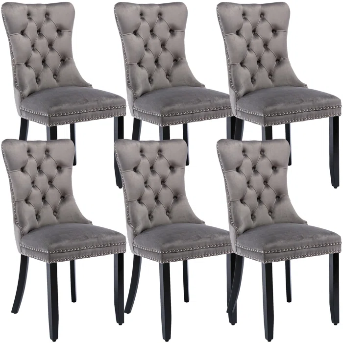 TUFTED MODERN VELVET UPHOLSTERED DINING CHAIR - GREY