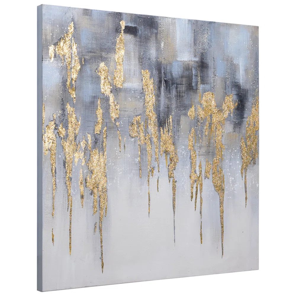 36X36" GOLDEN LIGHTNING METALLIC TEXTURED CANVAS WALL ART