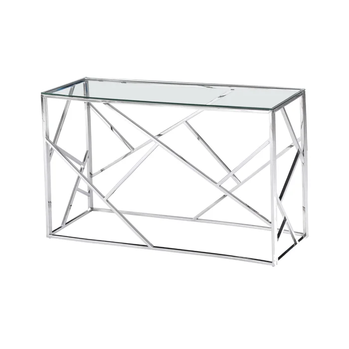 30.5'' H X 47.5'' W X 15.5''D GLASS TOP ANGLED CONSOLE TABLE - SILVER