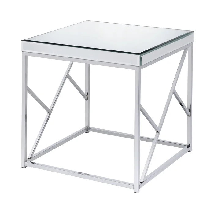 Flori Mirrored Glass Top END TABLE-Chrome