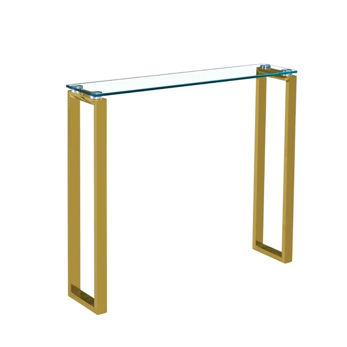 Berlind Glass Top Console Table- 30" H x 30" W x 8" D (Gold) 