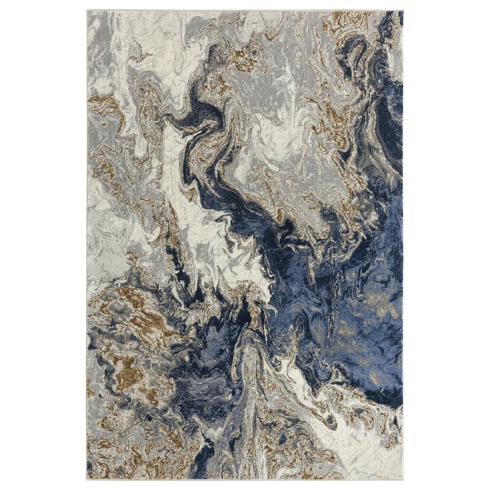 5X7' ABSTRACT RUG - BLUE/GOLD 