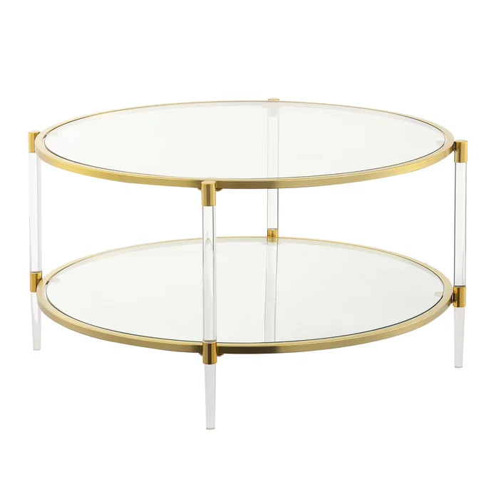 34" TWO TIER ACRYLIC GLASS COFFEE TABLE - GOLD